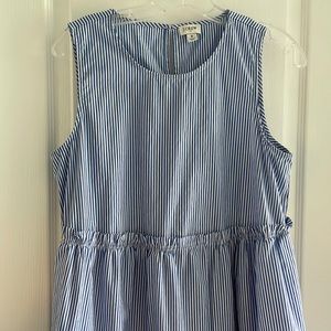 J Crew Seersucker blue white stripe midi dress Women’s Sz 8 sleeveless cotton